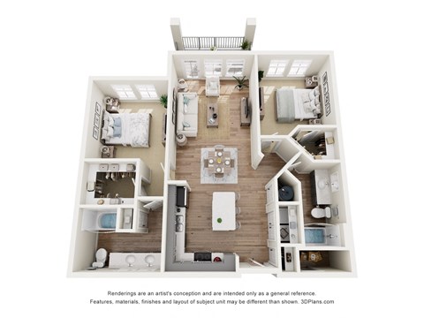 Floor plan for 2 beds, 2 baths, 1204 sqft